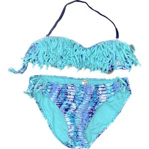 Neon Purple/Teal Tie-Dye Fringe Bikini set